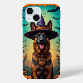 ✨ ハロウィンの元気なシェパード グロー 🐾 スプーキーかわいい iPhone 15ケース