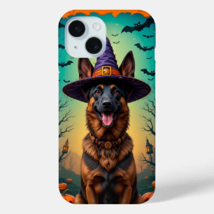 ✨ ハロウィンの元気なシェパード グロー 🐾 スプーキーかわいい iPhone 15ケース