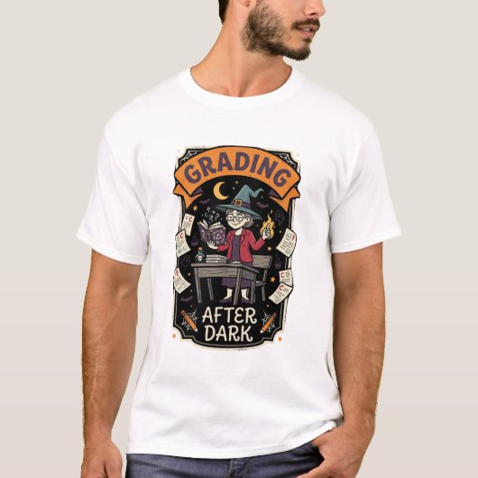 ハロウィンの先生の暗闇での採点 Tシャツ (正面)