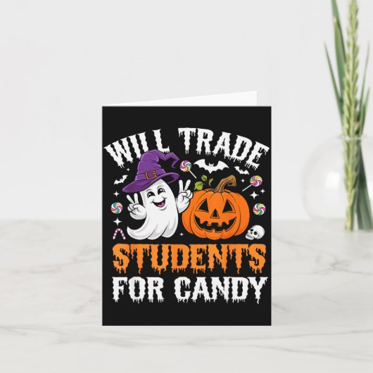 ハロウィンの先生用 お菓子と生徒を交換します カード (正面)