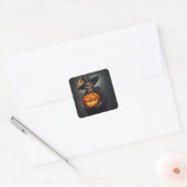 ハロウィン🎃の光るカボチャを持つ魔女のスケルトン スクエアシール (封筒)