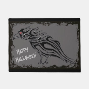 ハロウィンの光沢のある黒いワタリガラス ドアマット