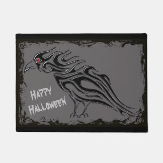 ハロウィンの光沢のある黒いワタリガラス ドアマット