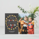 ハロウィンの写真カード|カボチャ願い及びキャンデートウモロコシ カード (スタンド正面)