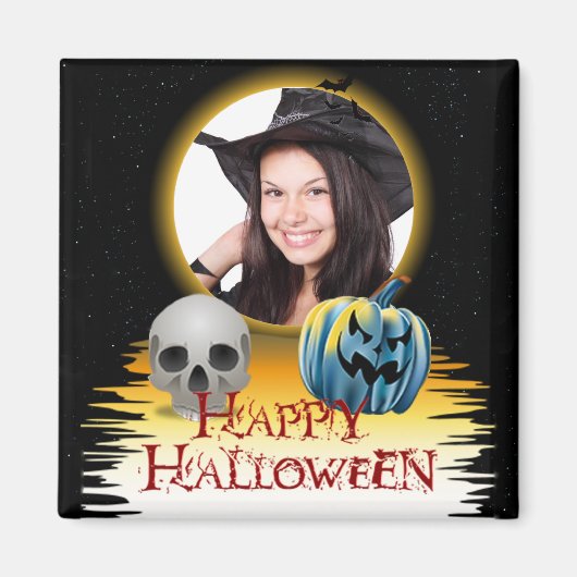 ハロウィンの写真フレームのスカルおよびジャックのoのランタン マグネット (正面)