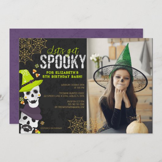 ハロウィンの写真不気味誕生日招待状 招待状 (正面/裏面)