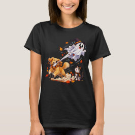ハロウィンの凧のように幽霊を操る面白い犬!楽しい Tシャツ