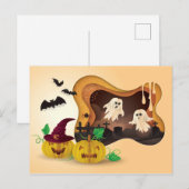 ハロウィンの切り絵 墓場の幽霊 ポストカード (正面/裏面)