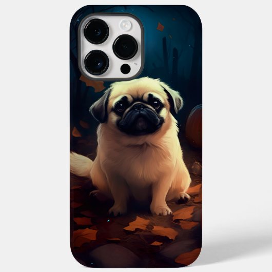 ハロウィンの北京原産の犬とカボチャの怖いデザイン Case-Mate iPhoneケース (裏面)