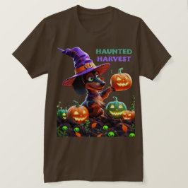 ハロウィンの収穫 – 魔女のダックスフント ハロウィンガーデン Tシャツ
