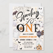 ハロウィンの可愛いおばけ「Spooky One」1歳誕生日パーティー 招待状 (正面)