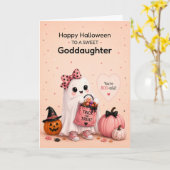 ハロウィンの可愛いお化けの教子 カード (黄色い花)