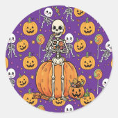 ハロウィンの可愛いスケルトン ラウンドシール (正面)