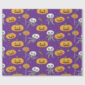 ハロウィンの可愛いスケルトン ラッピングペーパー (フラット)