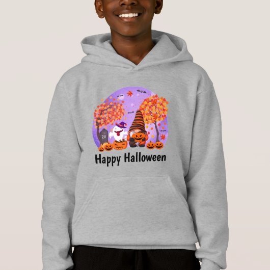 ハロウィンの可愛いノームと幽霊のイラスト入りボーイズTシャツ (正面)