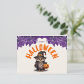 ハロウィンの可愛いフクロウとカボチャ Happy Halloween シーズンポストカード (スタンド正面)