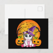 ハロウィンの可愛い女の子 ウィッチ ユニコーン ハロウィン シーズンポストカード (正面/裏面)