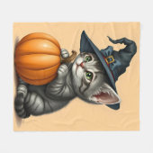 ハロウィンの可愛い子猫、愛らしい魔女の子猫、 フリースブランケット (正面(横))