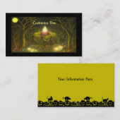 ハロウィンの名刺、魔法使い、黒、猫 名刺 (正面/裏面)