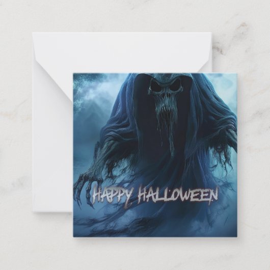 ハロウィンの地獄のような風景の中の黒い幽霊 ノートカード (正面)