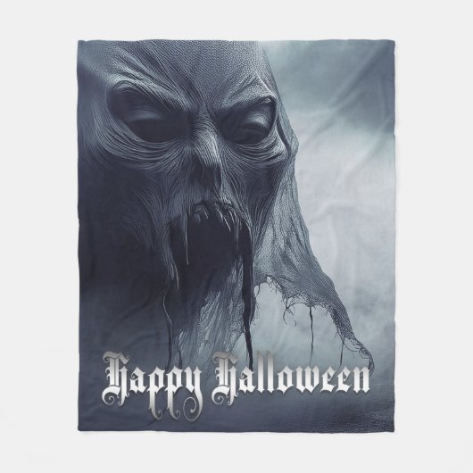 ハロウィンの地獄のような風景の中の黒い幽霊 フリースブランケット (正面)