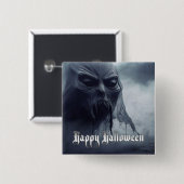 ハロウィンの地獄のような風景の中の黒い幽霊 缶バッジ (正面&裏面)