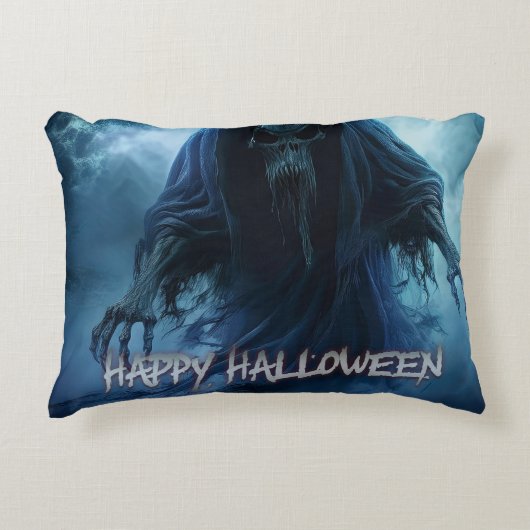 ハロウィンの地獄絵図の黒い幽霊 アクセントクッション (正面)