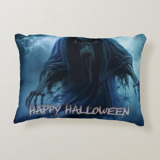 ハロウィンの地獄絵図の黒い幽霊 アクセントクッション (裏面)