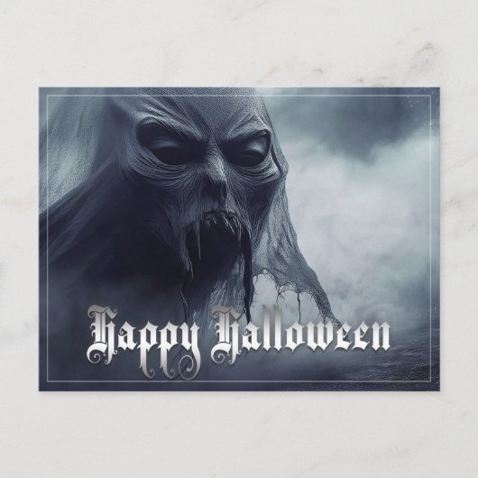 ハロウィンの地獄絵図の黒い幽霊 シーズンポストカード (正面)
