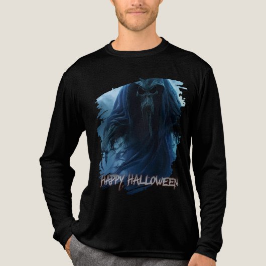 ハロウィンの地獄絵図の黒い幽霊 トライブレンドTシャツ (正面)