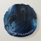 ハロウィンの地獄絵図の黒い幽霊 ラウンドクッション (正面)