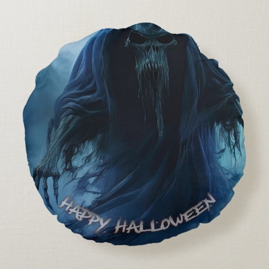 ハロウィンの地獄絵図の黒い幽霊 ラウンドクッション (裏面)