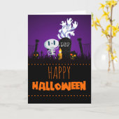 ハロウィンの墓地の不気味でかわいい骨組及び幽霊 カード (黄色い花)