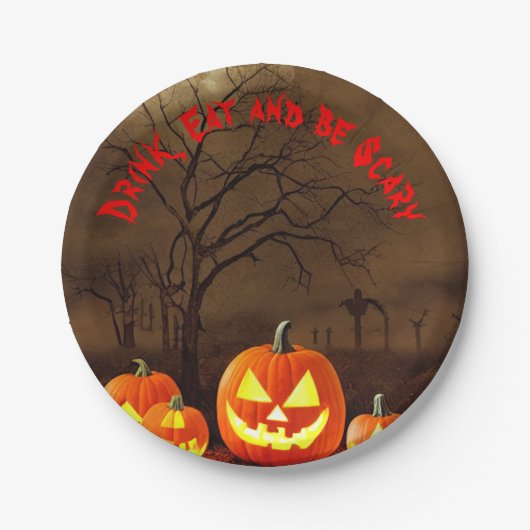 ハロウィンの墓地ドリンク食べと怖い ペーパープレート (正面)
