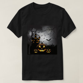 ハロウィンの墓地場面カボチャお化け屋敷 Tシャツ