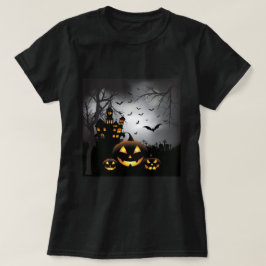 ハロウィンの墓地場面カボチャお化け屋敷 Tシャツ