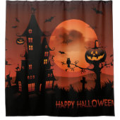 ハロウィンの墓地場面カボチャは月を打ちます シャワーカーテン (正面)