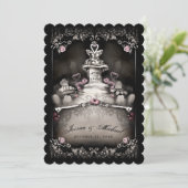 ハロウィンの墓地愛ピンクの花の結婚式の招待 招待状 (スタンド正面)