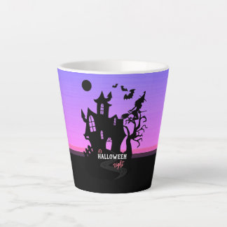 ハロウィンの夕焼けの夜 魔女とコウモリの幽霊屋敷 カフェラテマグ
