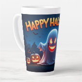 ハロウィンの夜に光るカボチャと幸せな幽霊 カフェラテマグ (左アングル)