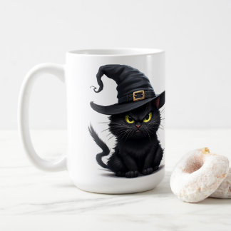 ハロウィンの夜に光る目をした怒った魔女猫 コーヒーマグカップ