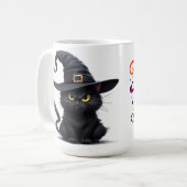 ハロウィンの夜に光る目をした怒った魔女猫 コーヒーマグカップ (正面左)