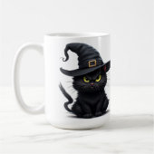 ハロウィンの夜に光る目をした怒った魔女猫 コーヒーマグカップ (左)