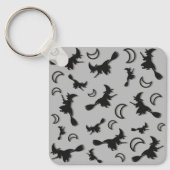 ハロウィンの夜に半月の間で飛ぶ魔女 3D キーホルダー (正面)