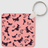 ハロウィンの夜に半月の間で飛ぶ魔女 3D キーホルダー (裏面)