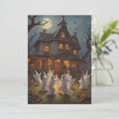 ハロウィンの夜に家の庭で幽霊が踊る シーズンカード (スタンド正面)