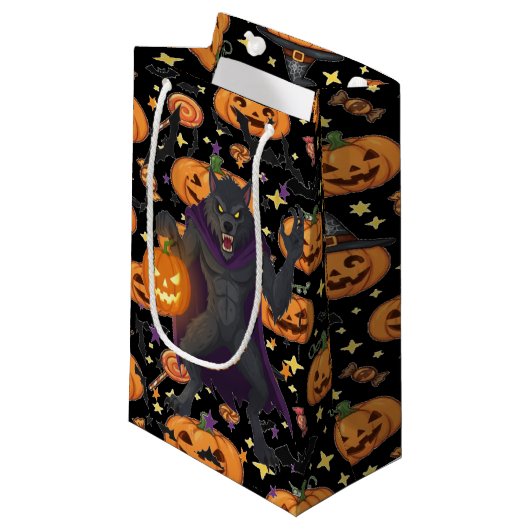 ハロウィンの夜に徘徊するオオカミの群れ スモールペーパーバッグ (正面アングル)