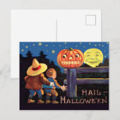 ハロウィンの夜に怖がる二人の子供たち ポストカード (正面/裏面)