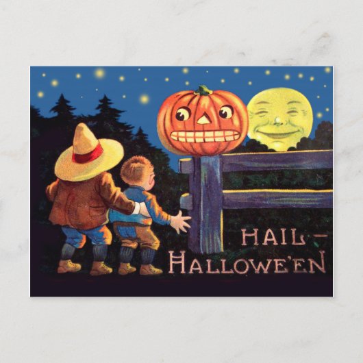 ハロウィンの夜に怖がる二人の子供たち ポストカード (正面)