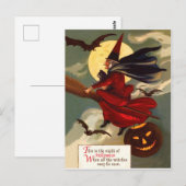 ハロウィンの夜に箒に乗って飛ぶ魔女 ポストカード (正面/裏面)